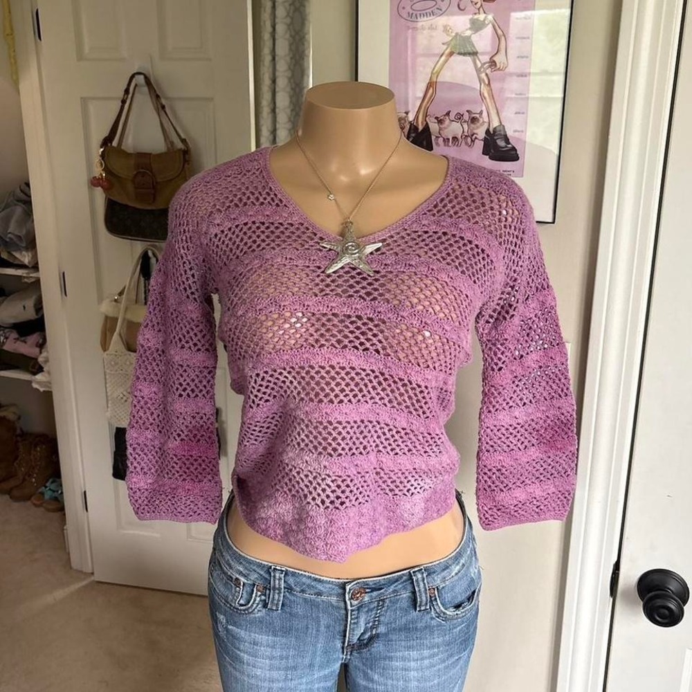 y2k 2000s purple crochet knit sweater